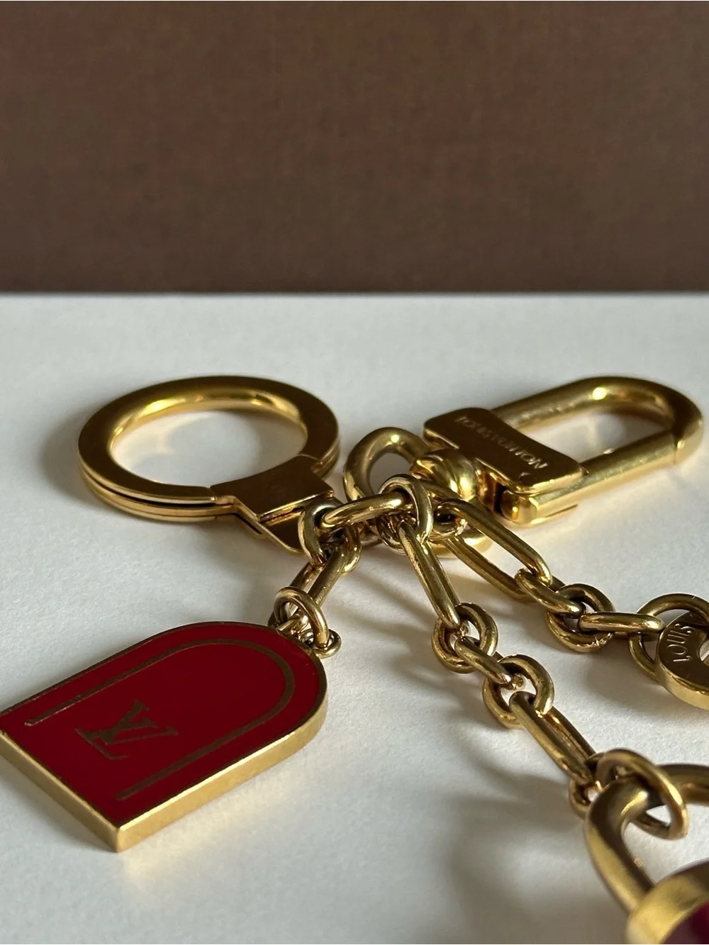 Authentic Louis Vuitton Red Enamel Lock Key Bag Charm Keychain Full Set